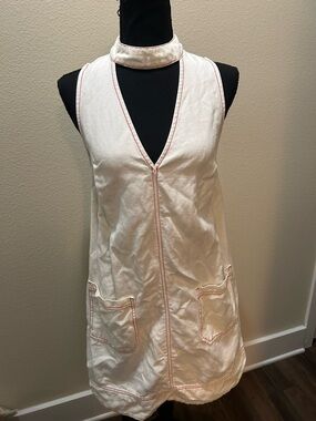 HOLDING HORSES Cream Mini Dress with Pink Topstitching